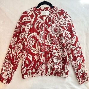 Promod Red Tropical Print Full Zip Casual Jacket S bird floral lightweight ivory